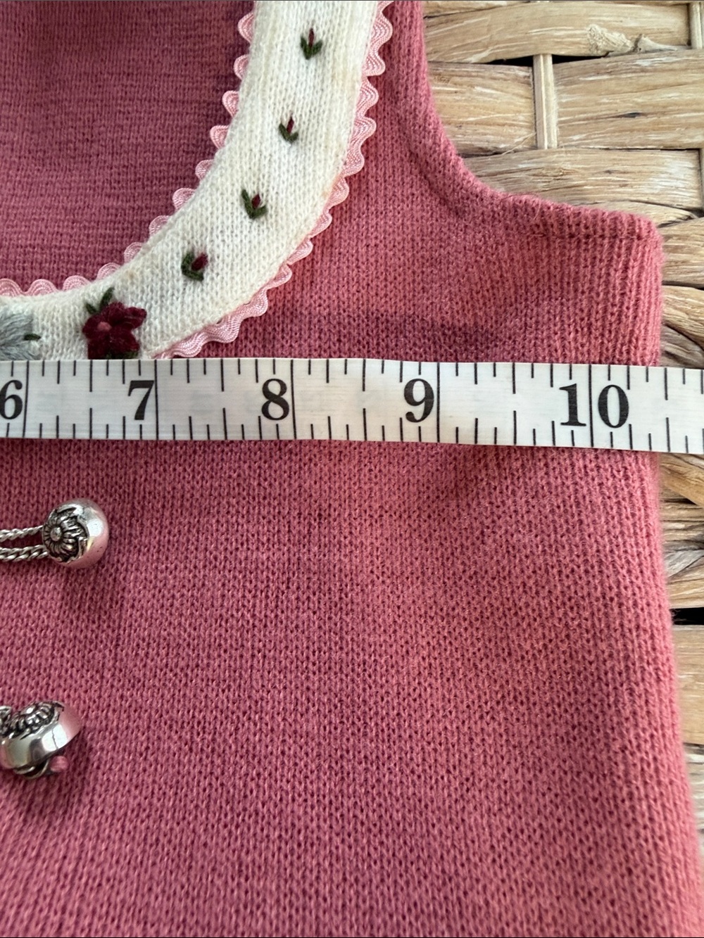 Girls Pink Sleeveless Knit Dress with Cream Scallop Trim - Picture 6 of 8